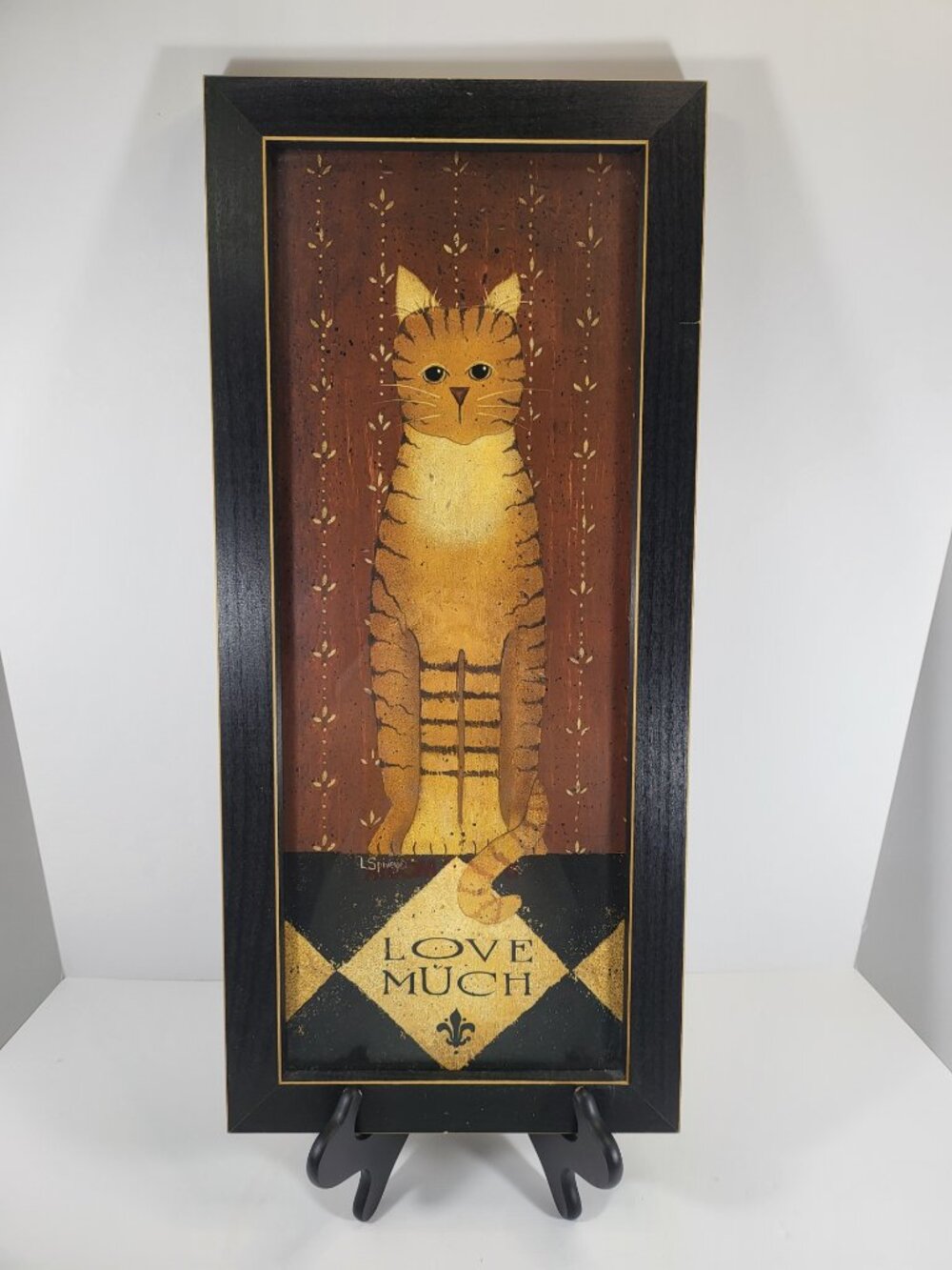 Vintage Linda Spivey Primitive Folk Art Cat Framed Prints, Set of 3 Triptych - Picture 4 of 6